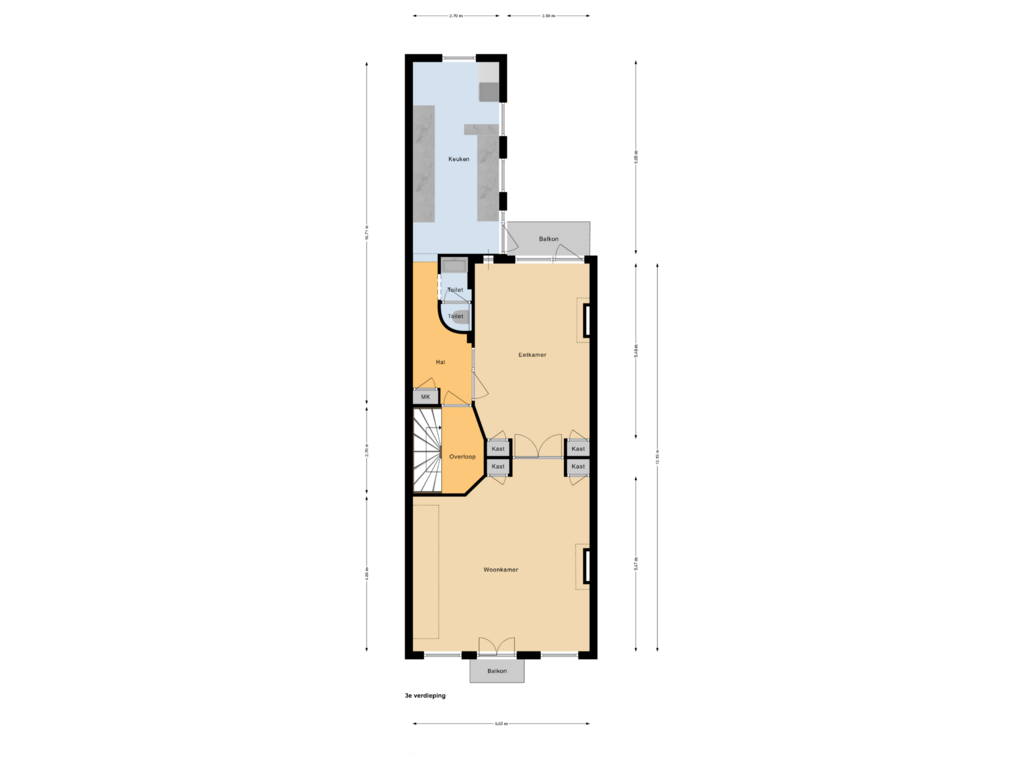 View floorplan of 3e verdieping of Amstel 157-3