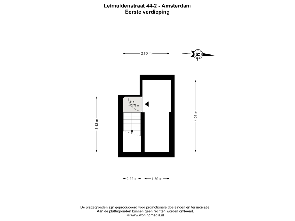 View floorplan of Eerste verdieping of Leimuidenstraat 44-2