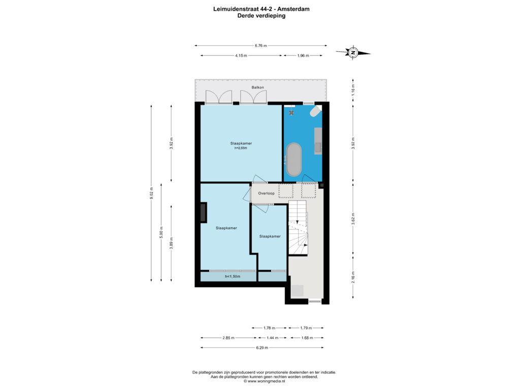 View floorplan of Derde verdieping of Leimuidenstraat 44-2