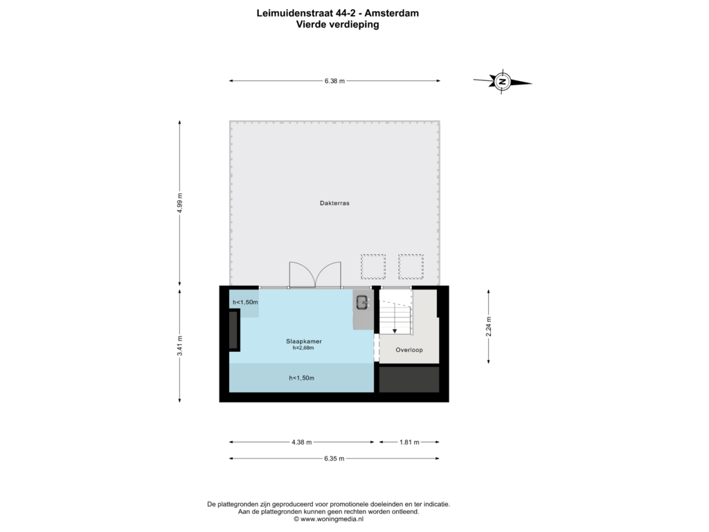 View floorplan of Vierde verdieping of Leimuidenstraat 44-2