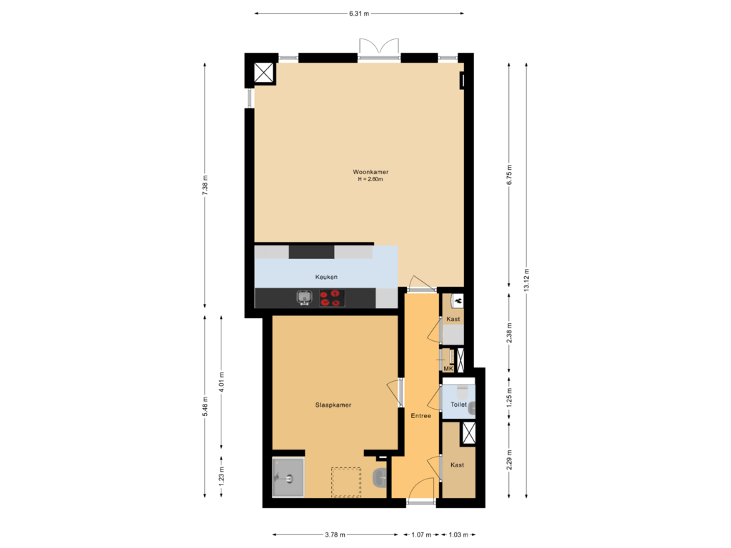 Bekijk plattegrond van Appartement van Kerkstraat 56-C