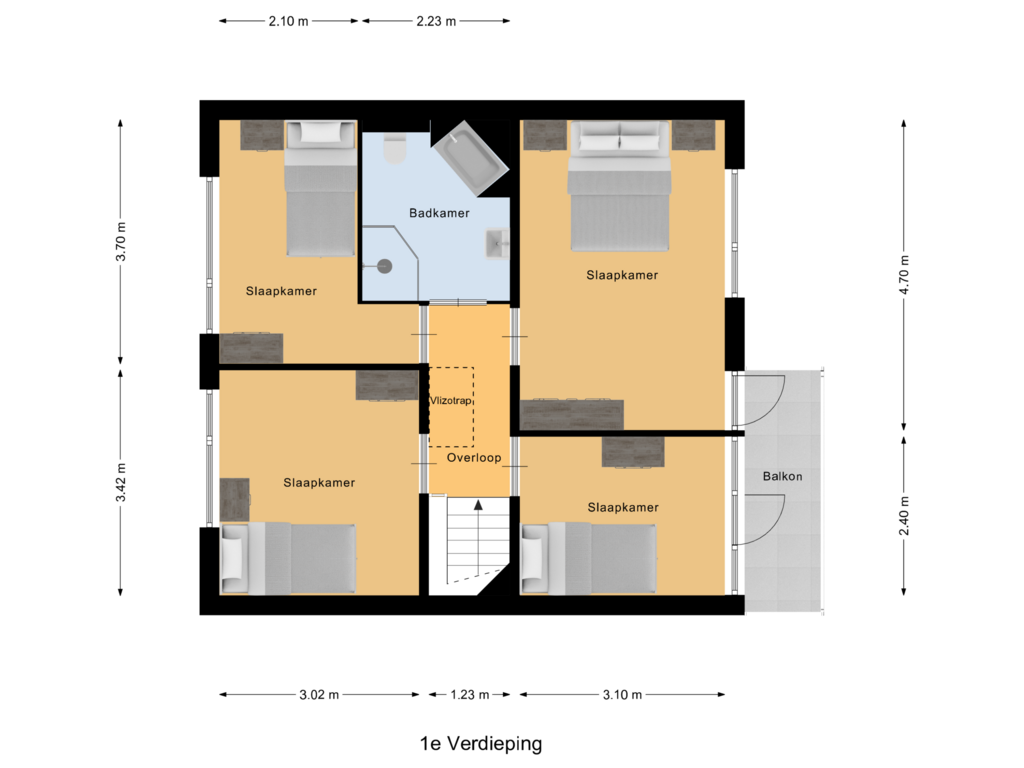 View floorplan of 1e Verdieping of Populierstraat 17