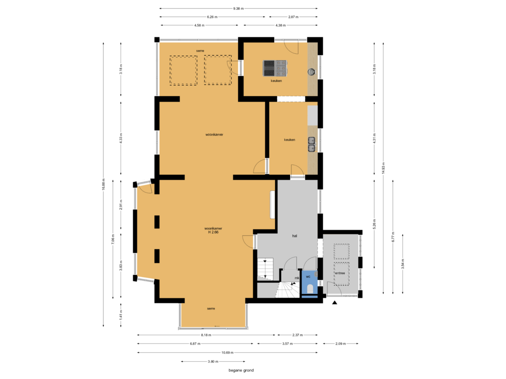 View floorplan of begane grond of Verlengde Kerkeboslaan 8