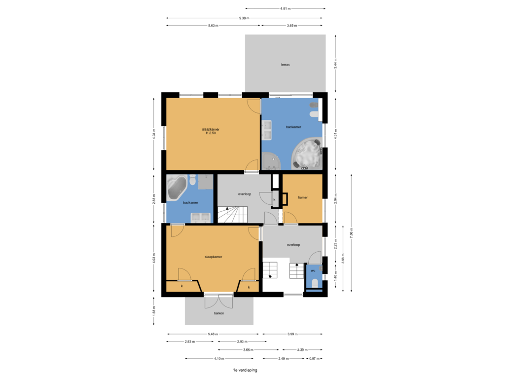 View floorplan of 1e verdieping of Verlengde Kerkeboslaan 8