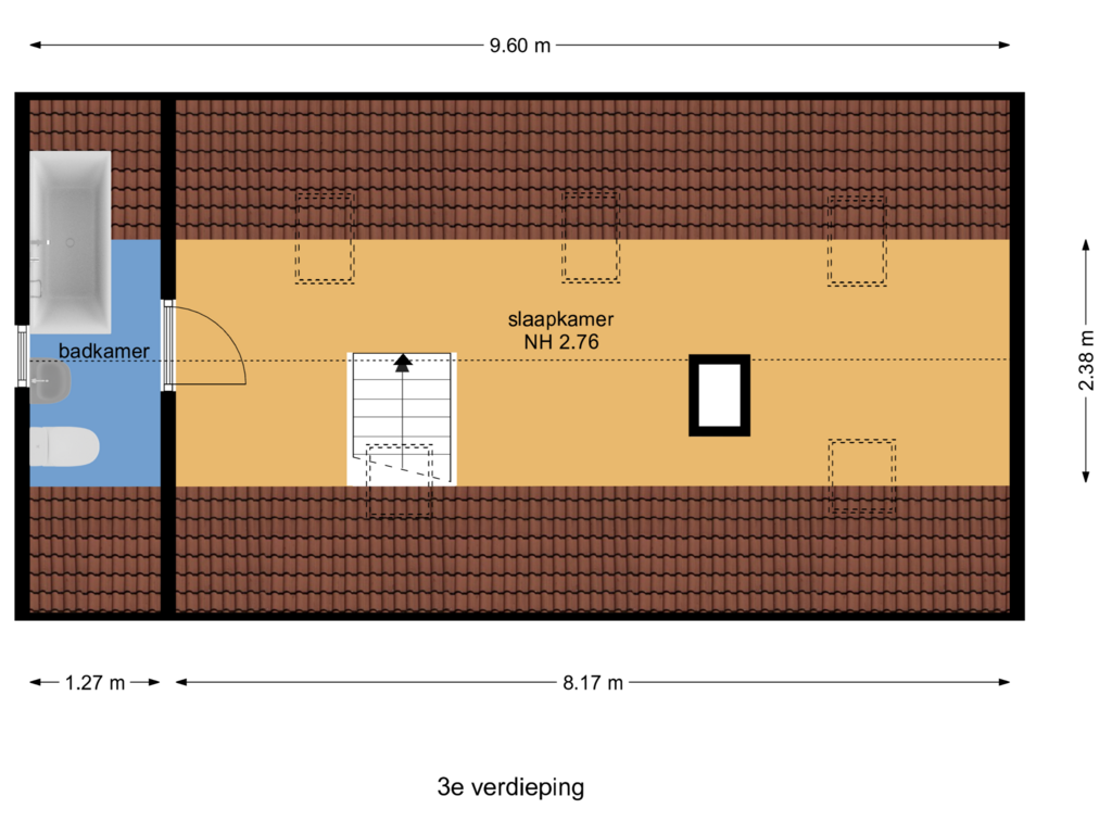 View floorplan of 3e verdieping of Verlengde Kerkeboslaan 8