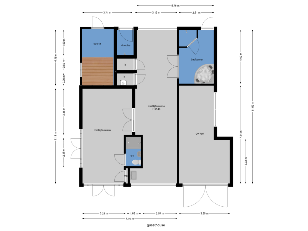 View floorplan of guesthouse of Verlengde Kerkeboslaan 8