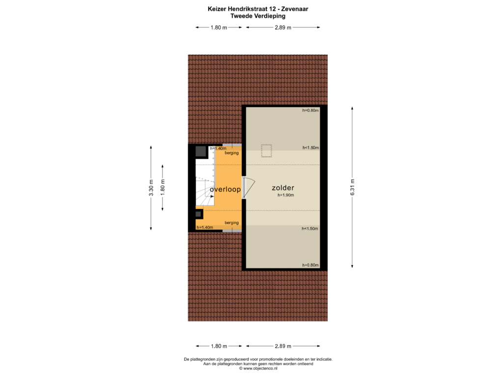 Bekijk plattegrond van Tweede Verdieping van Keizer Hendrikstraat 12