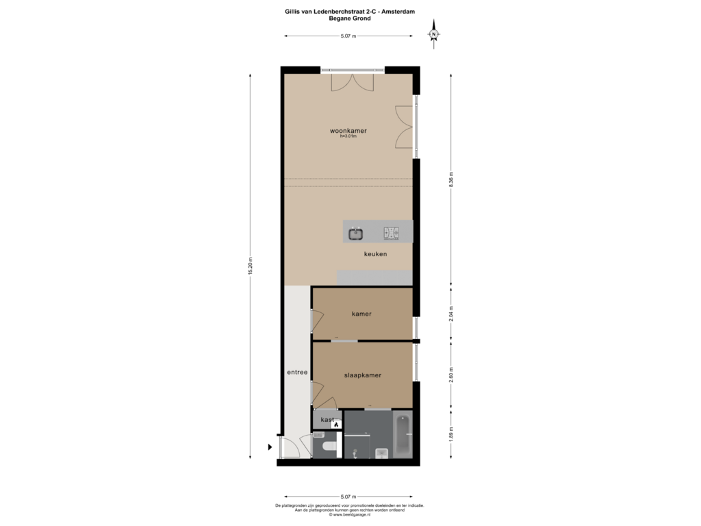 View floorplan of BEGANE GROND of Gillis van Ledenberchstraat 2-C