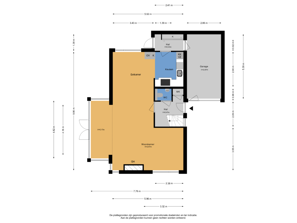 Bekijk plattegrond van Begane grond van Klompstraat 3