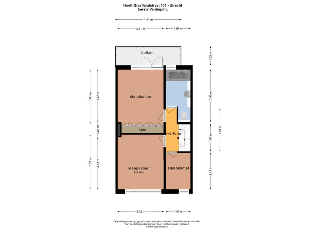 Bekijk plattegrond van EERSTE VERDIEPING van Hooft Graaflandstraat 101