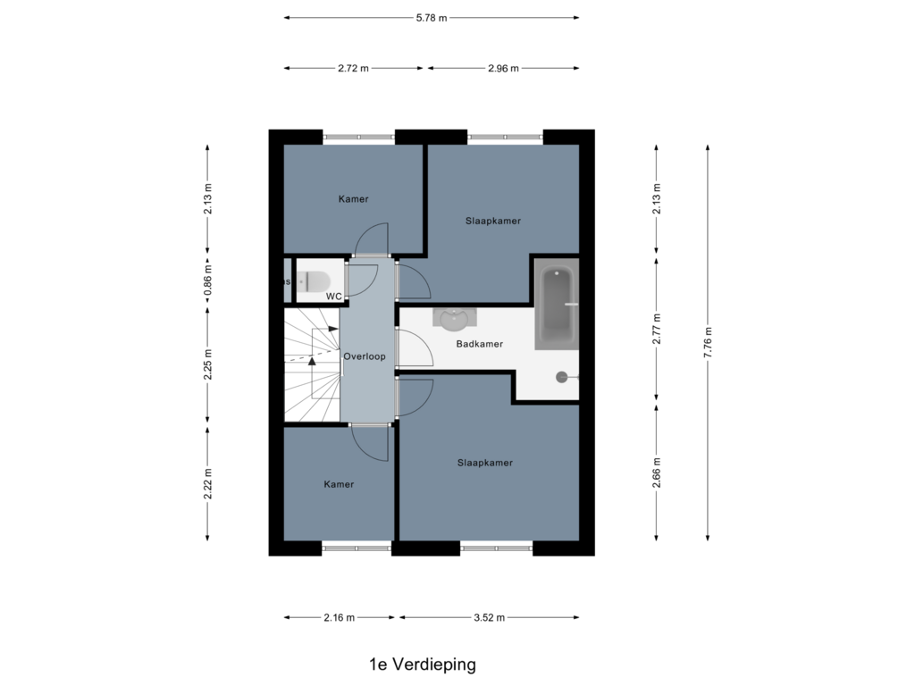 View floorplan of 1e Verdieping of Johan Jongkindstraat 77