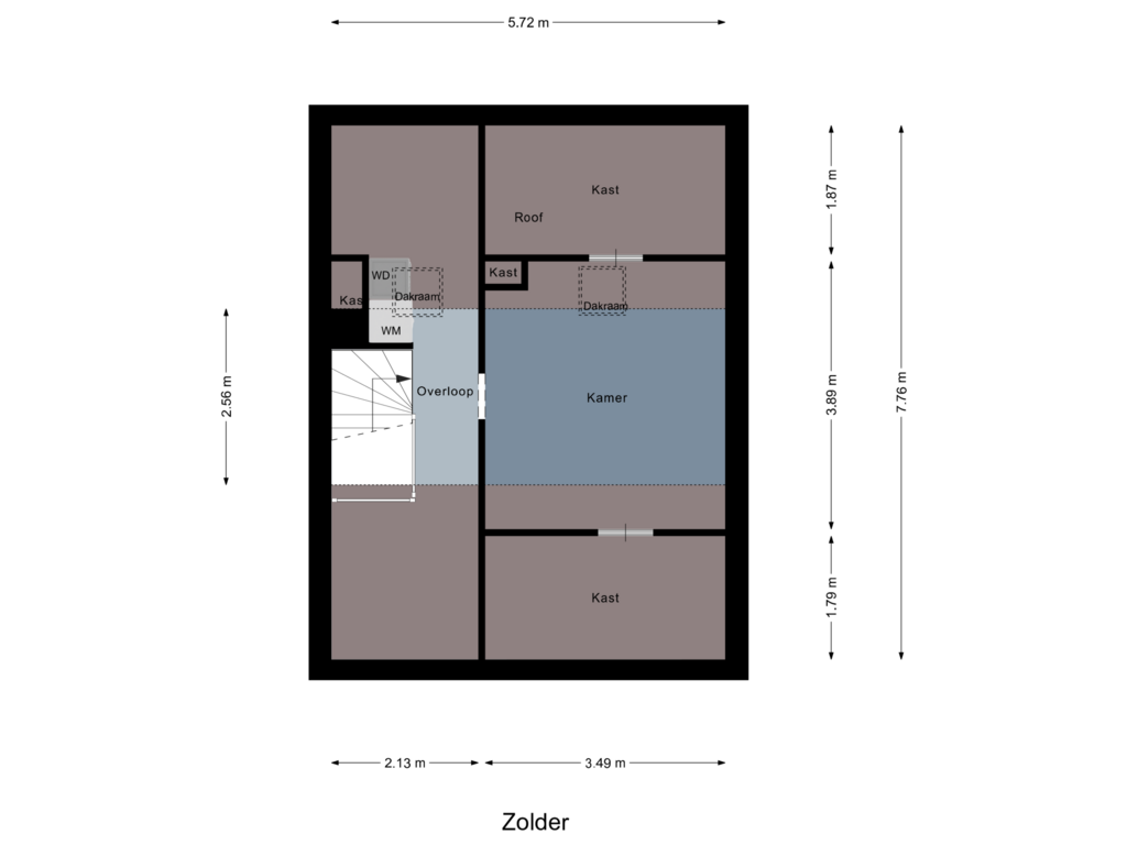 View floorplan of Zolder of Johan Jongkindstraat 77