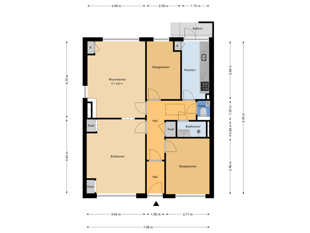 View floorplan of 1e verdieping of Hofcampweg 15