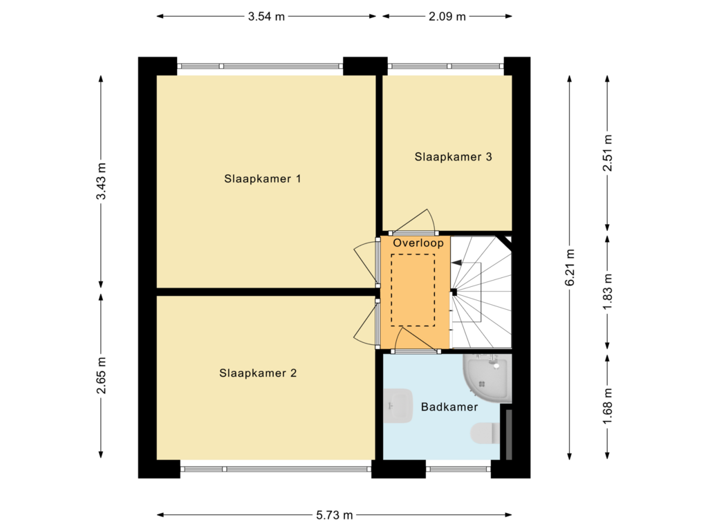 View floorplan of Eerste verdieping of Aalbrecht van Beijerenstraat 57