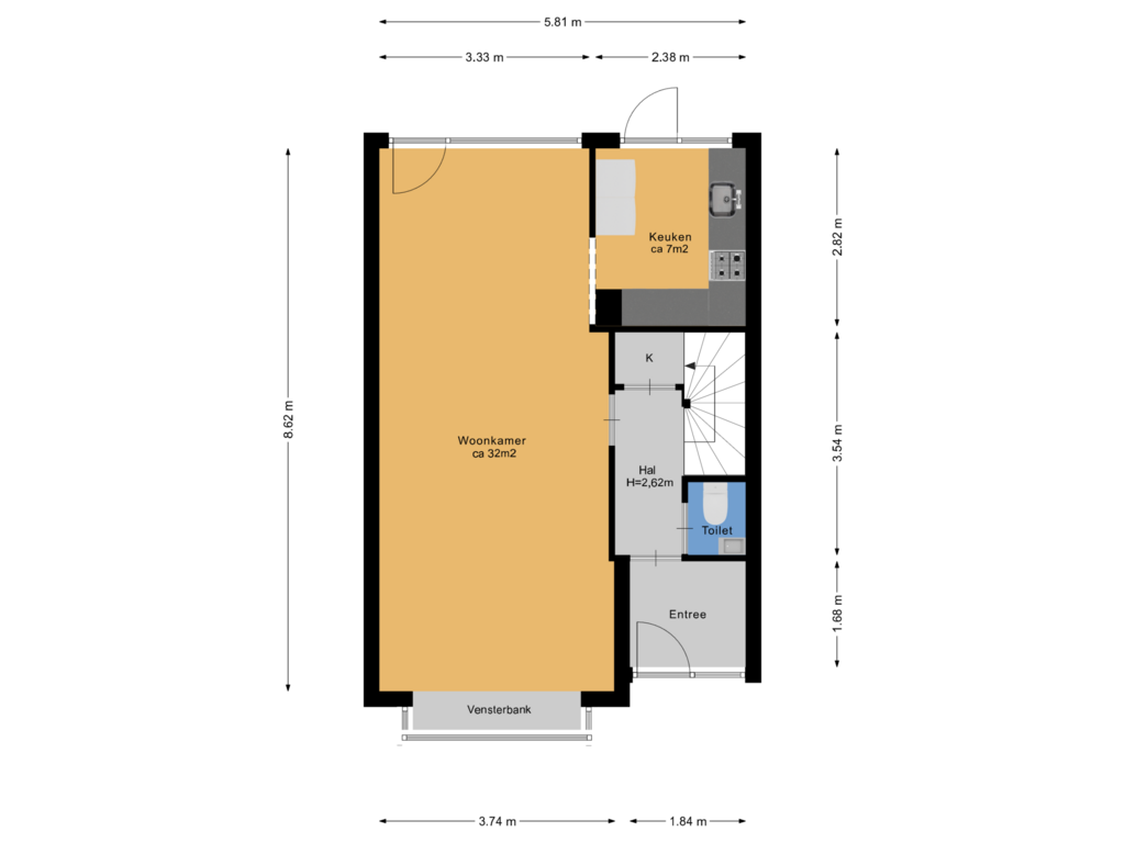 Bekijk plattegrond van Begane grond van Valkenkamp 21