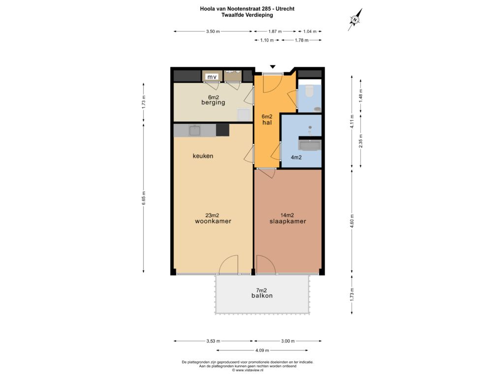 View floorplan of Twaalfde Verdieping of Hoola van Nootenstraat 285