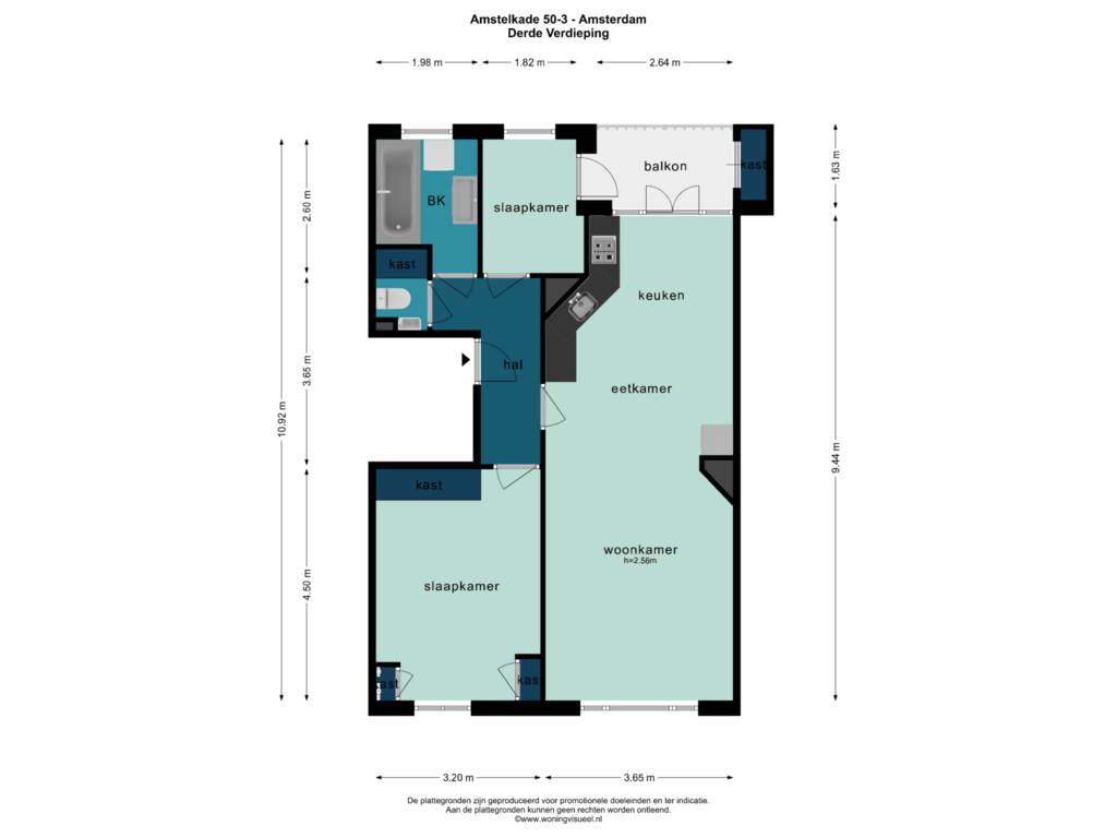 Bekijk plattegrond van DERDE VERDIEPING van Amstelkade 50-3