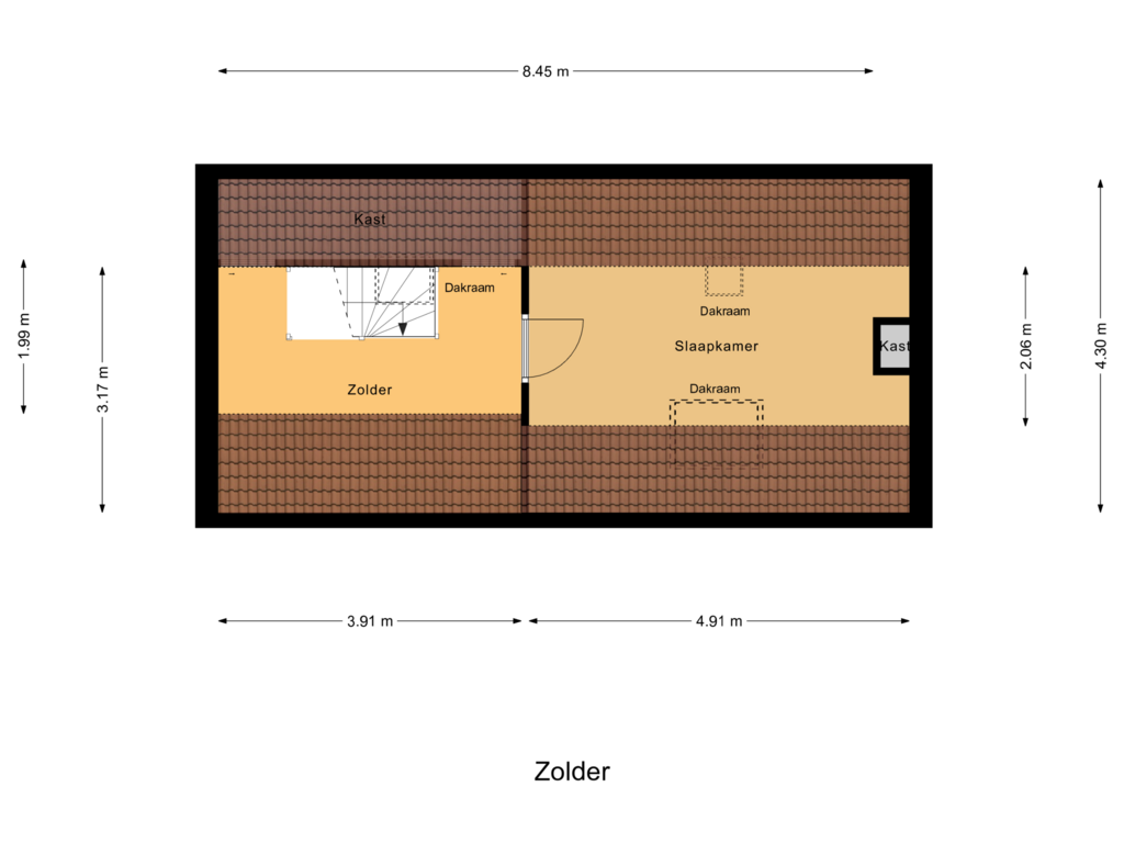 View floorplan of Zolder of Burgemeester van Oordtstraat 15