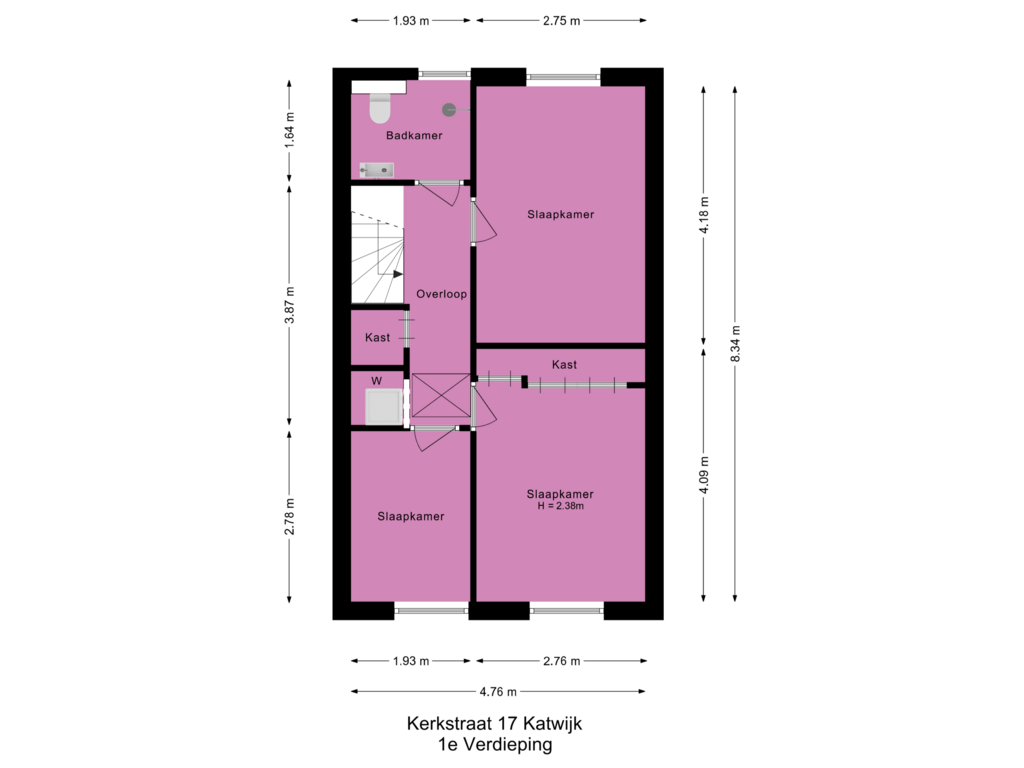 Bekijk plattegrond van 1e Verdieping van Kerkstraat 17