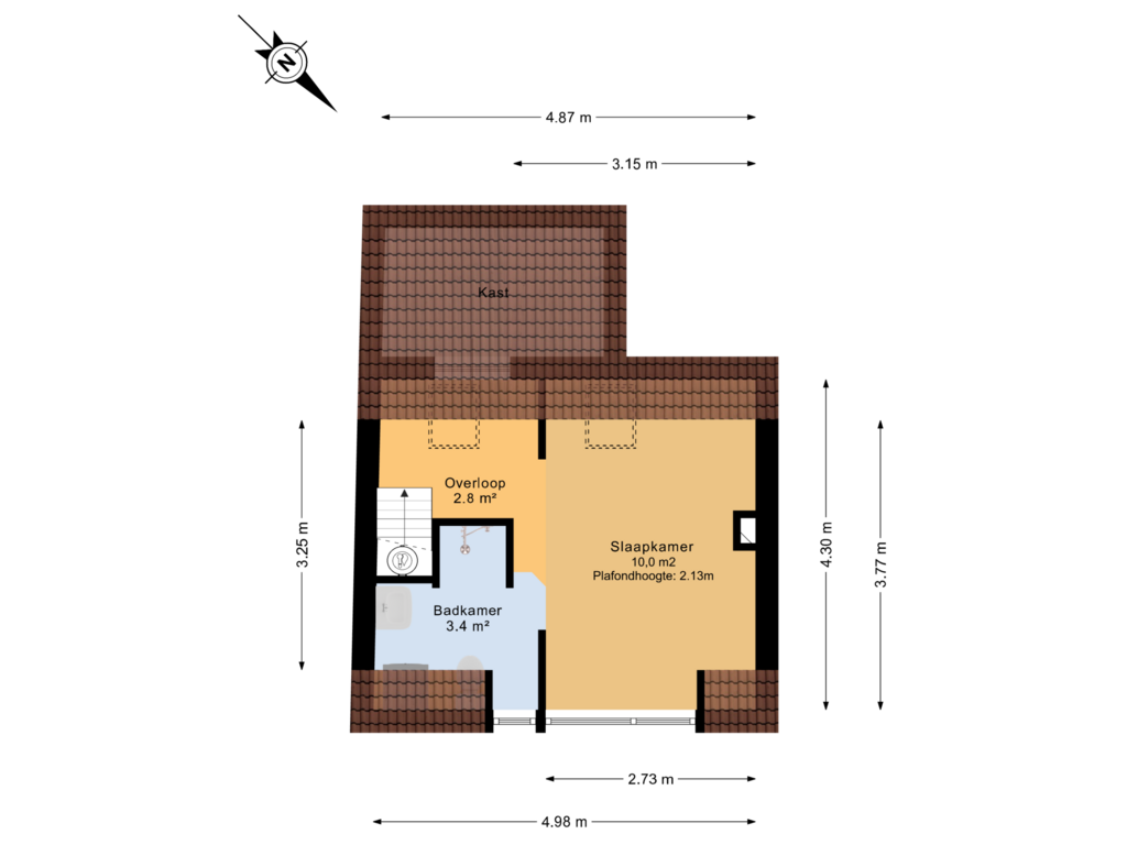 View floorplan of 1e verdieping of Dwarsstraat 21