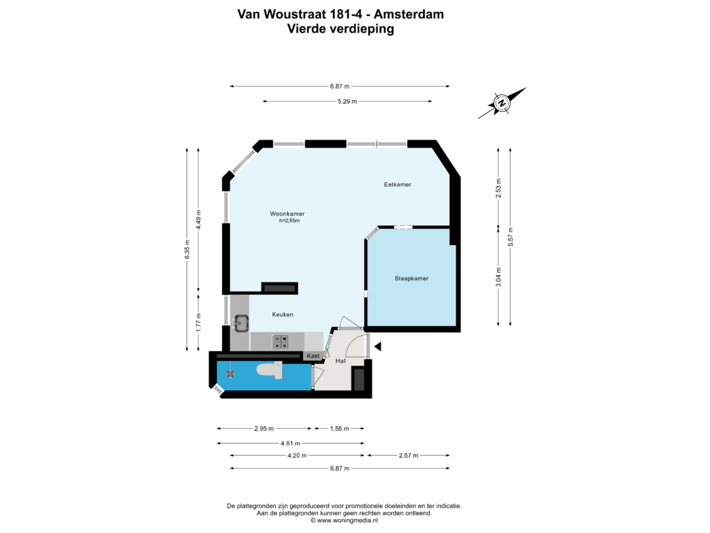 View floorplan of Vierde verdieping of Van Woustraat 181-4