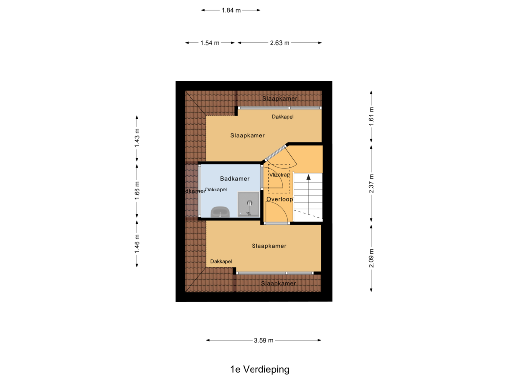 Bekijk plattegrond van 1e Verdieping van Tollensstraat 18