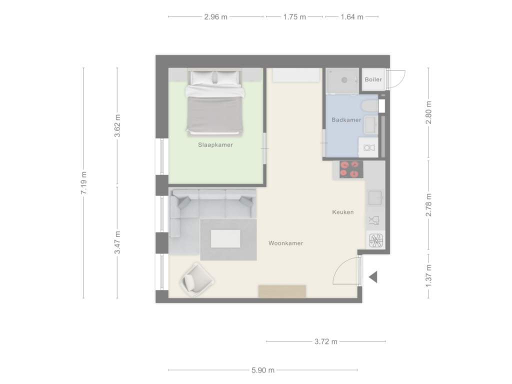 View floorplan of Type SoHo of Volmerlaan 4-F007