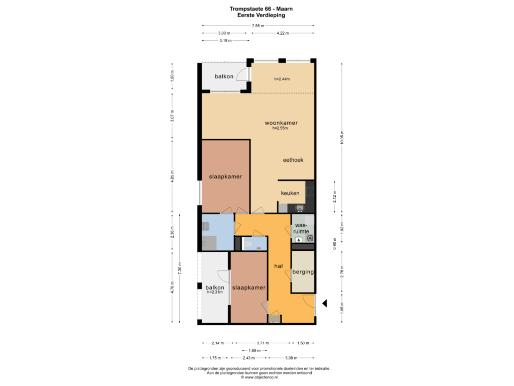 View floorplan of EERSTE VERDIEPING of Trompstaete 66