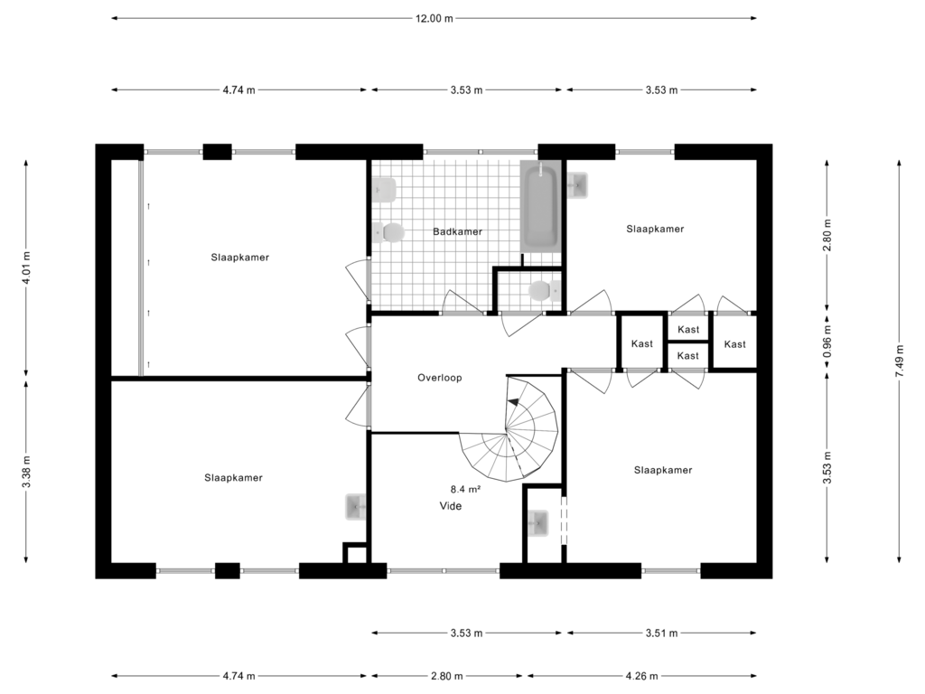 View floorplan of 1e Verdieping of Barthold van Heesselstraat 14