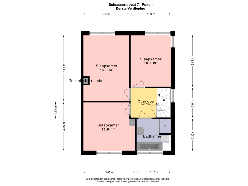 Bekijk plattegrond van EERSTE VERDIEPING van Schrassertstraat 7