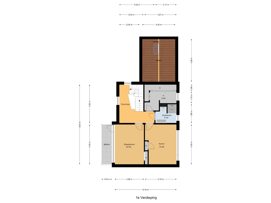 View floorplan of 1e Verdieping of Hoge Rijndijk 86