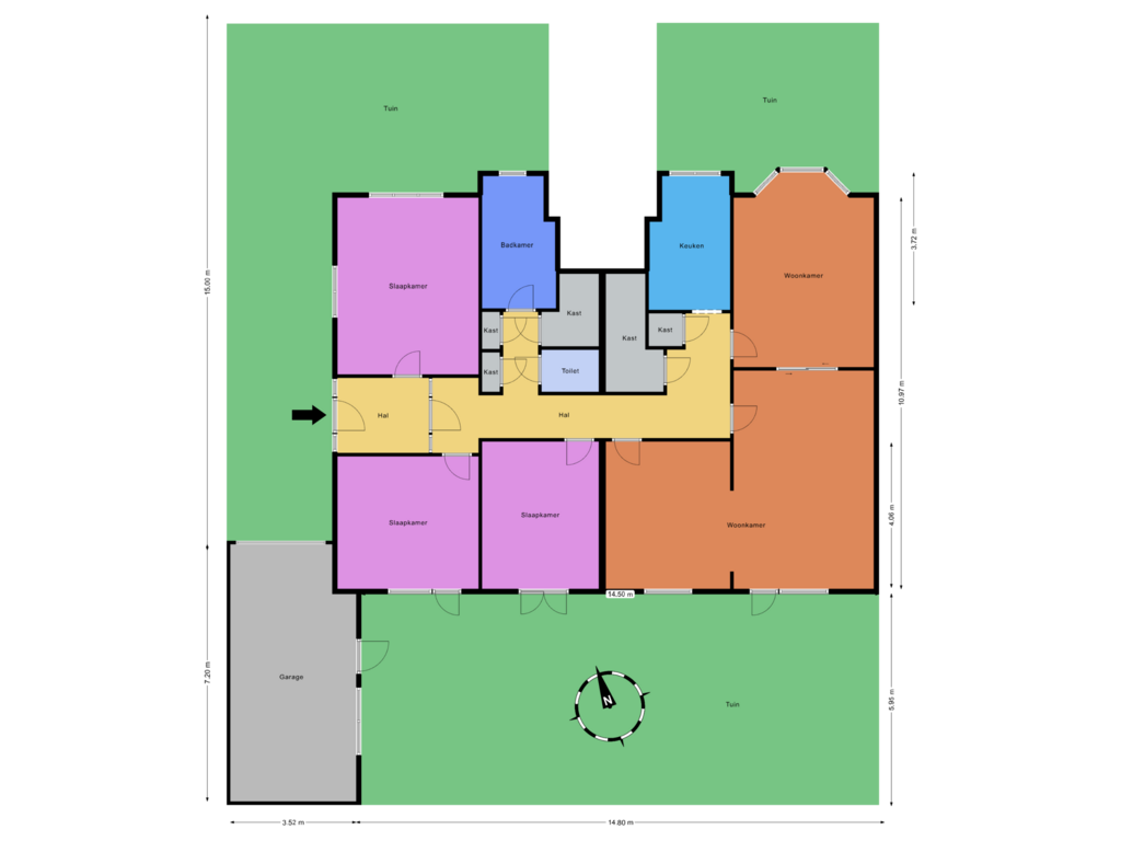 Bekijk plattegrond van Parterre met garage en tuin van Zomerluststraat 5