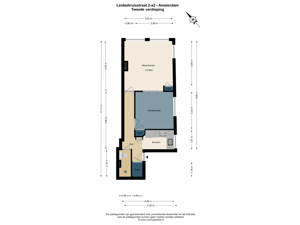 View floorplan of Tweede verdieping of Leidsekruisstraat 2-A2