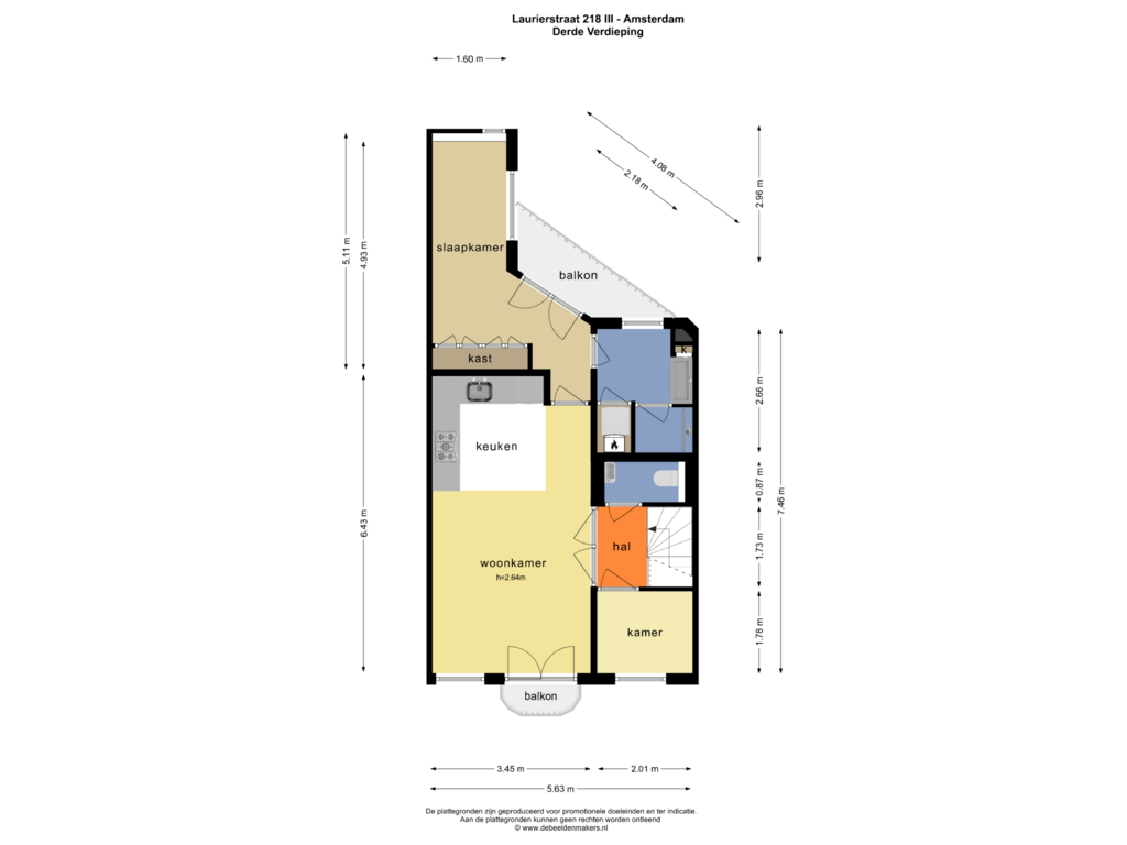 View floorplan of Derde Verdieping of Laurierstraat 218-3