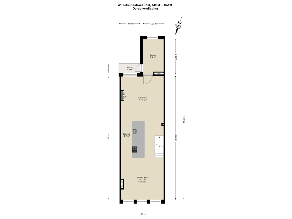 Bekijk plattegrond van Derde verdieping van Wilhelminastraat 87-3