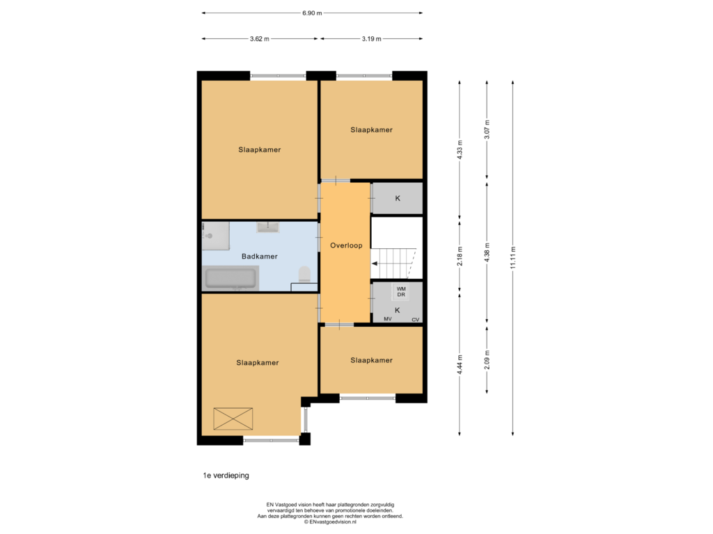 View floorplan of 1e verdieping of Ambachtslaan 23