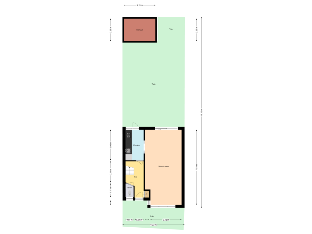 Bekijk plattegrond van Begane grond & tuin van Goudenregenlaan 22