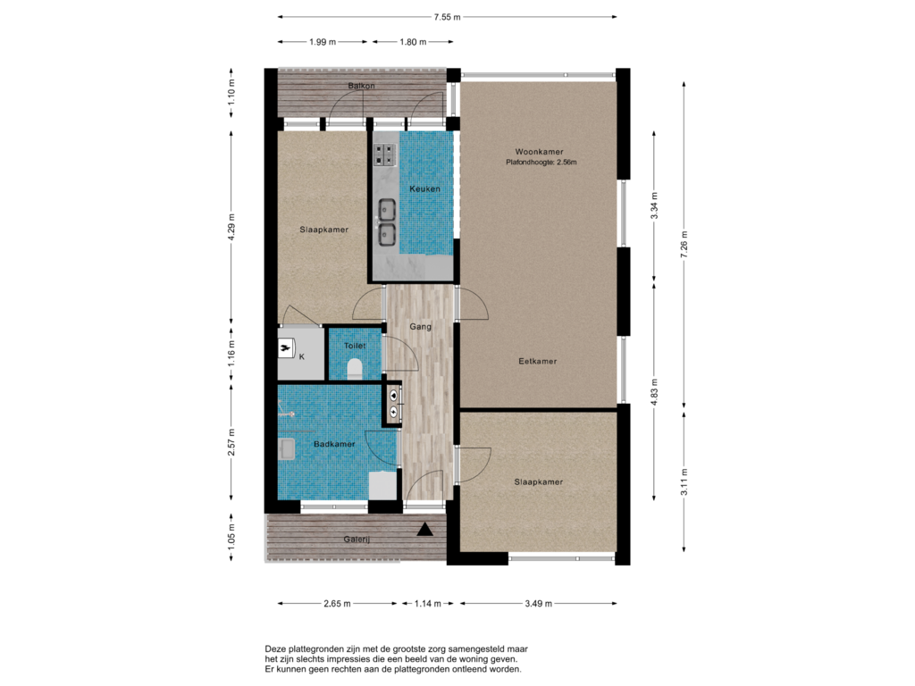 View floorplan of Appartement of Damstraat 26