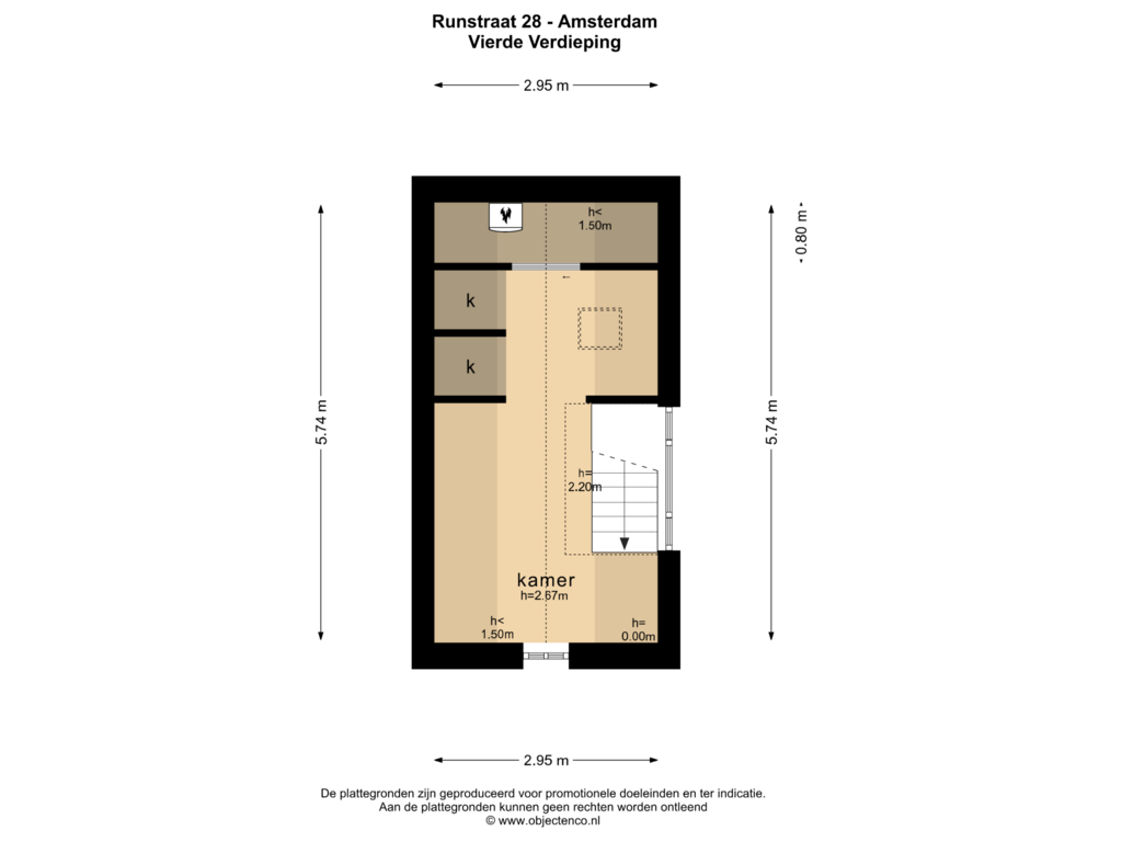 Bekijk plattegrond van VIERDE VERDIEPING van Runstraat 28