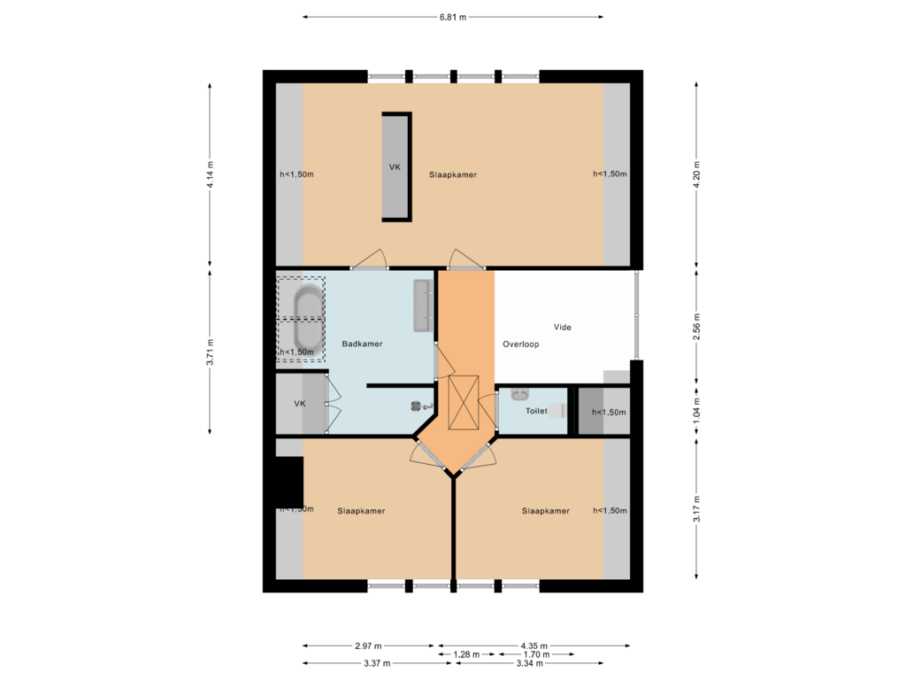 View floorplan of Eerste verdieping of Gerhard Nijlandstraat 19-B