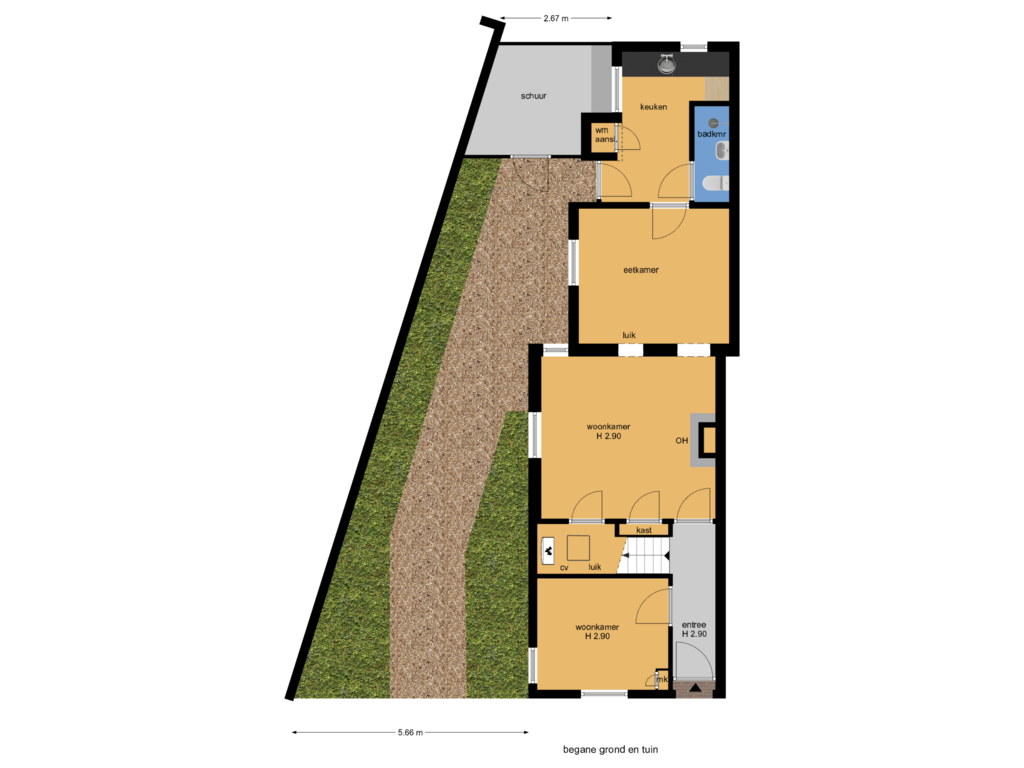 Bekijk plattegrond van begane grond en tuin van Oostdorperweg 93