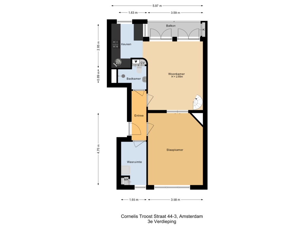 Bekijk plattegrond van 3e Verdieping van Cornelis Trooststraat 44-3