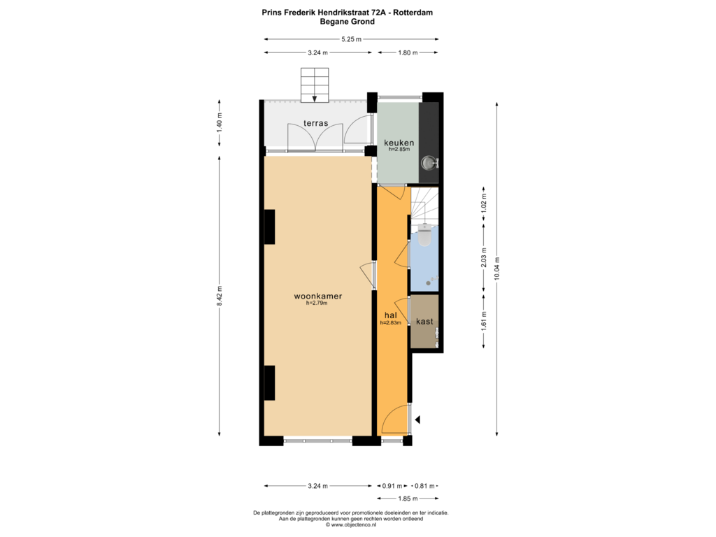 View floorplan of BEGANE GROND of Prins Frederik Hendrikstraat 72-A