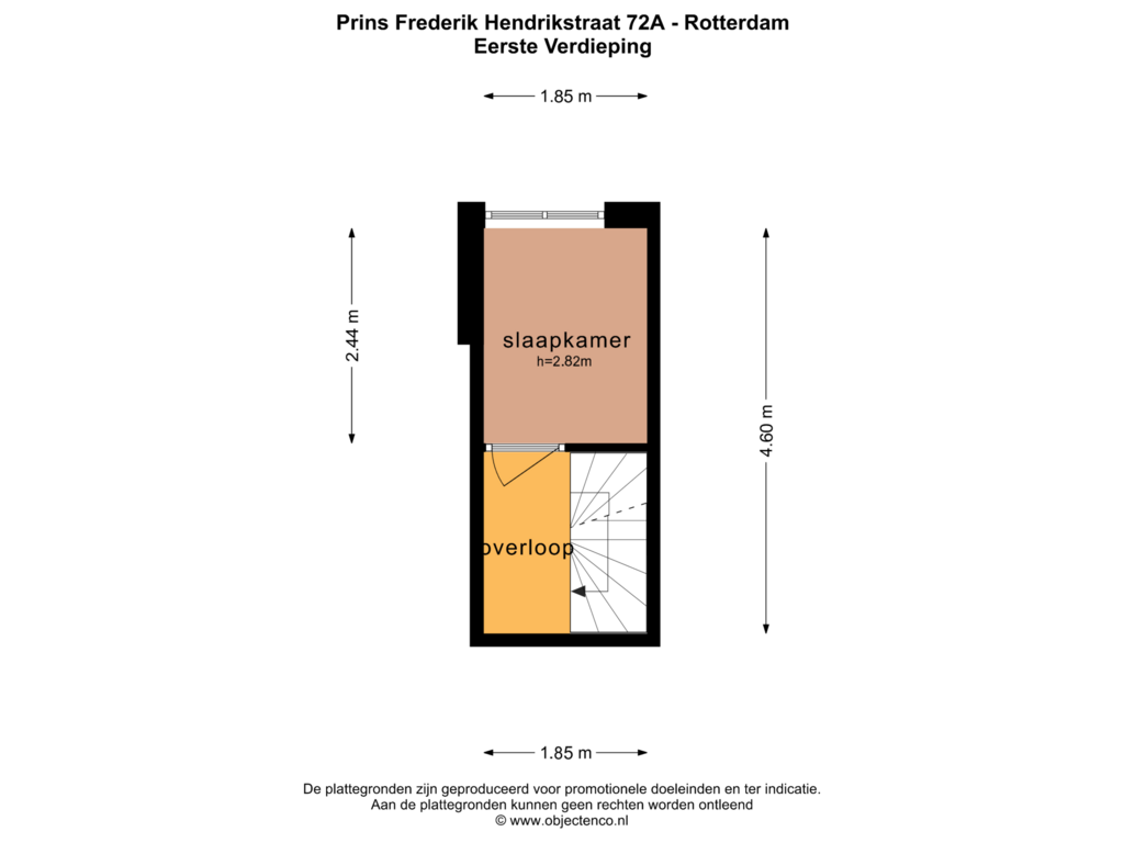 View floorplan of EERSTE VERDIEPING of Prins Frederik Hendrikstraat 72-A