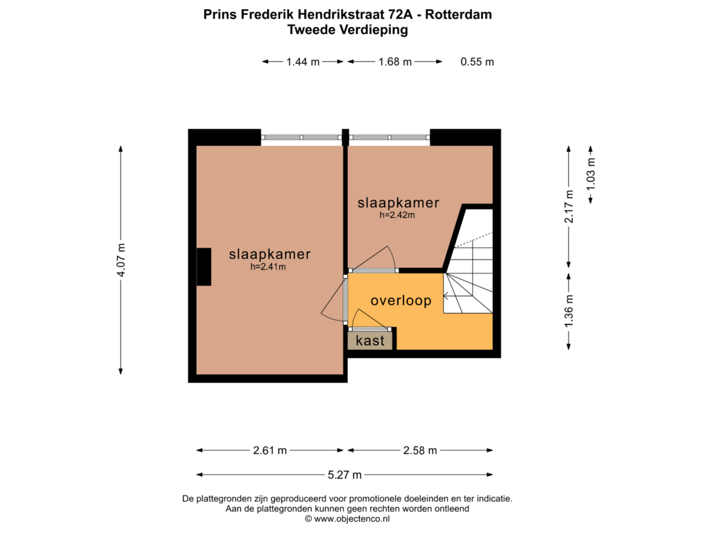 View floorplan of TWEEDE VERDIEPING of Prins Frederik Hendrikstraat 72-A