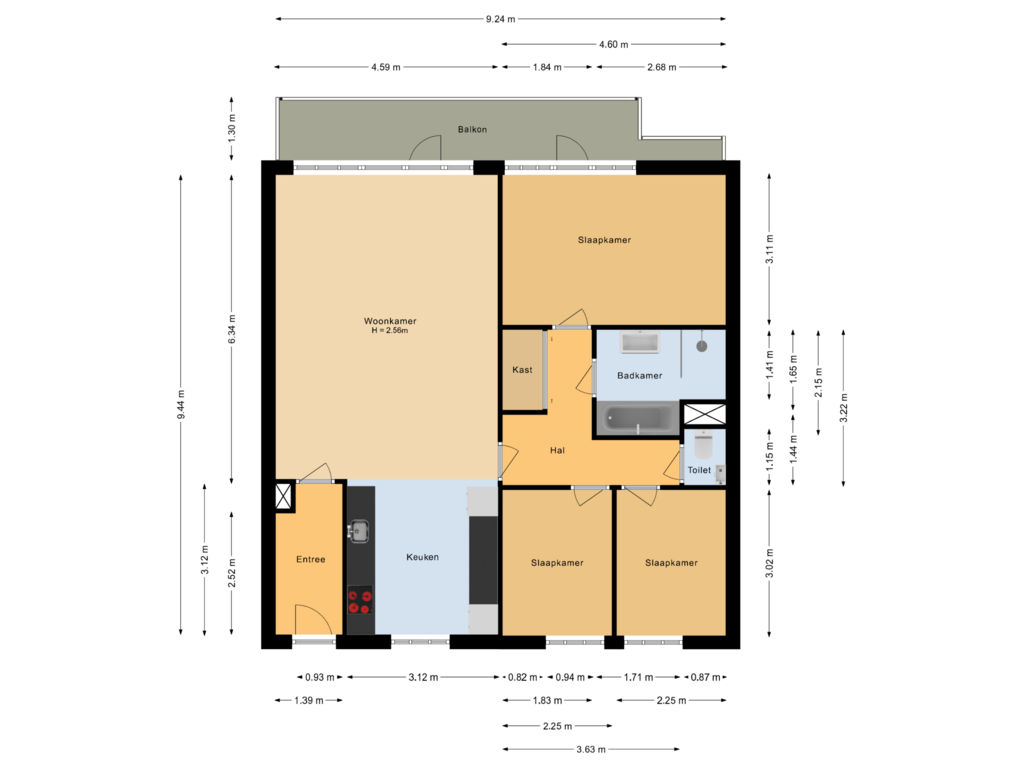 Bekijk plattegrond van Appartement van Blekerstraat 77