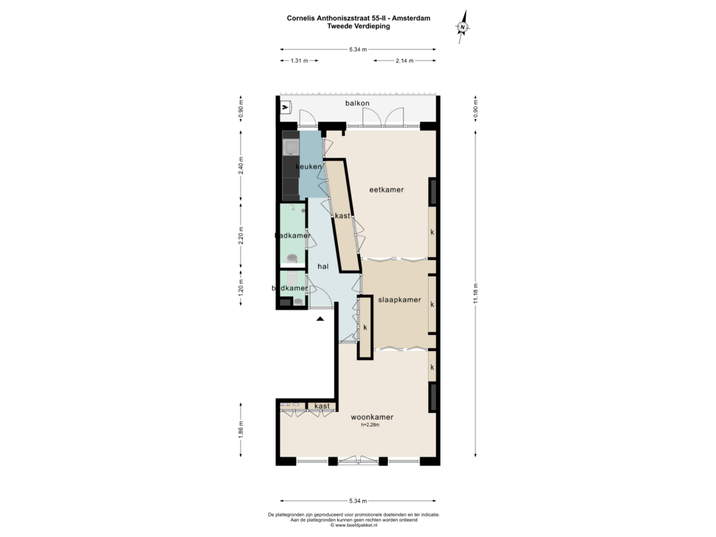 Bekijk plattegrond van Tweede Verdieping van Cornelis Anthoniszstraat 55-2