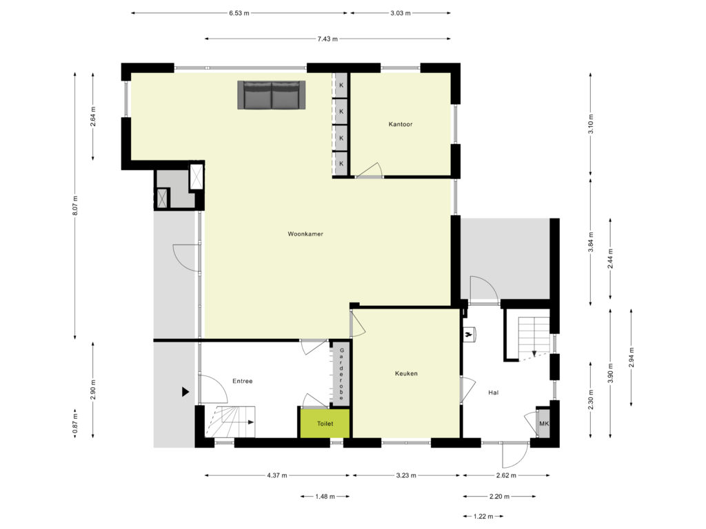 Bekijk plattegrond van Begane Grond van Emmastraat 12