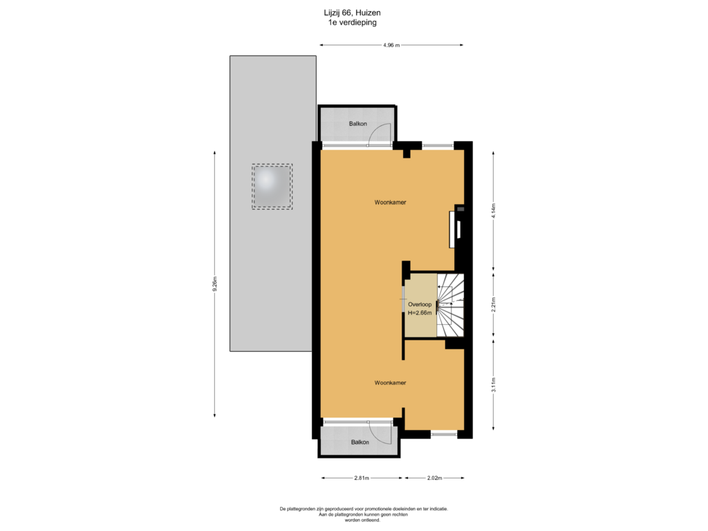 View floorplan of 1e verdieping of Lijzij 66