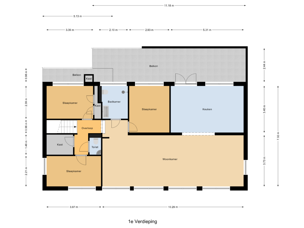 View floorplan of 1e Verdieping of Kanaaldijk 31-G